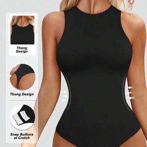 Black Women's Tummy Control Shapewear Bodysuit High Neck Seamless